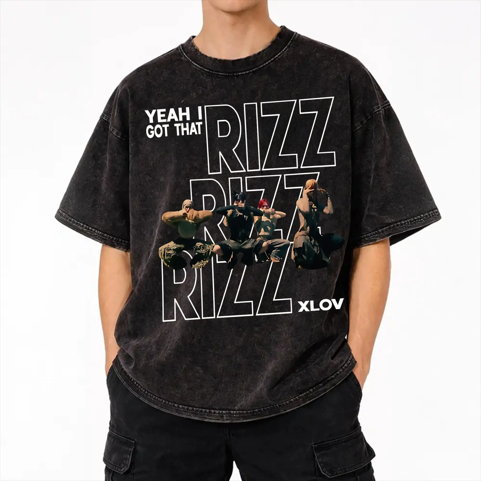  XLOV UXLXVE Members Washed T Shirt Streetwear Hip Hop Vintage T-Shirts  Tees Tops for Men Women Short Sleeve Oversize