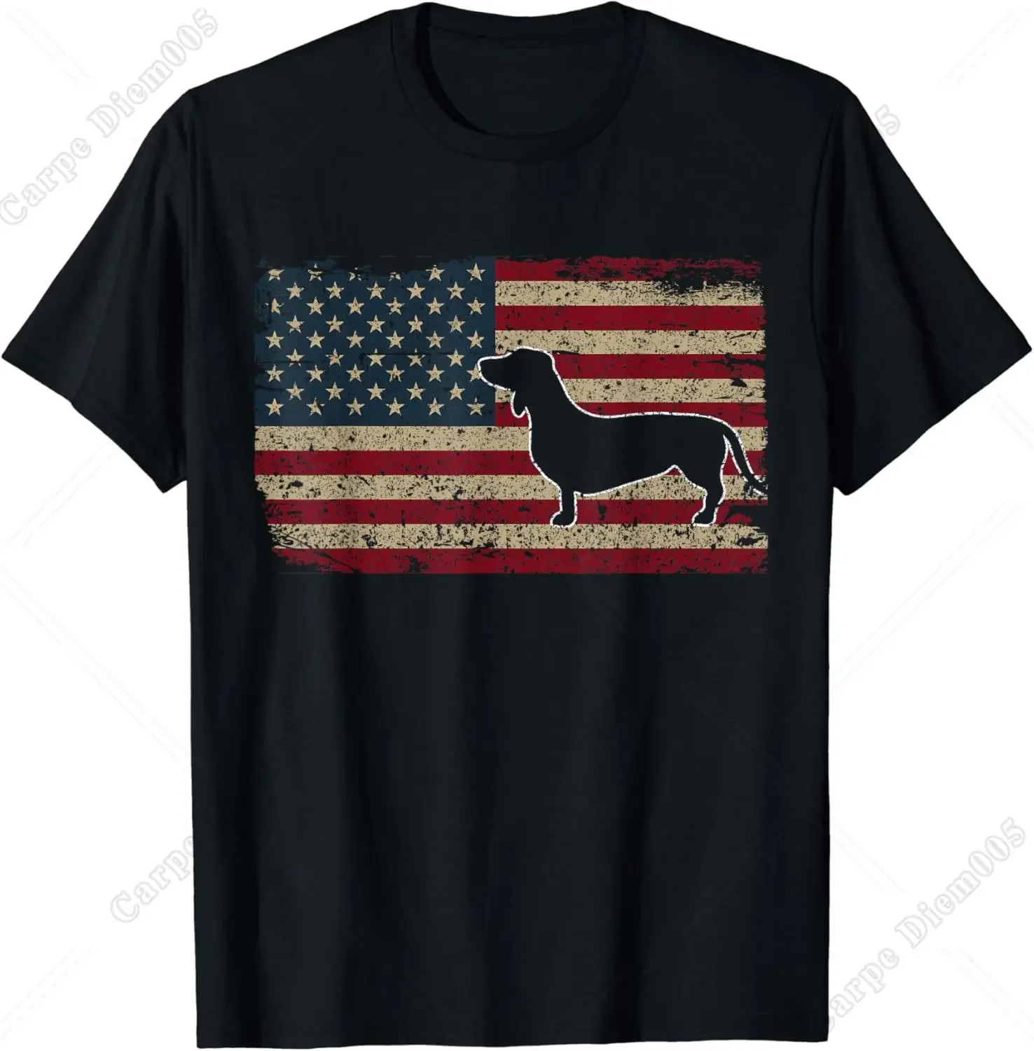 

2025 brand new American Flag Dachshund 100% pure cotton T-shirt Summer y2k Fashion Trend Short-sleeved