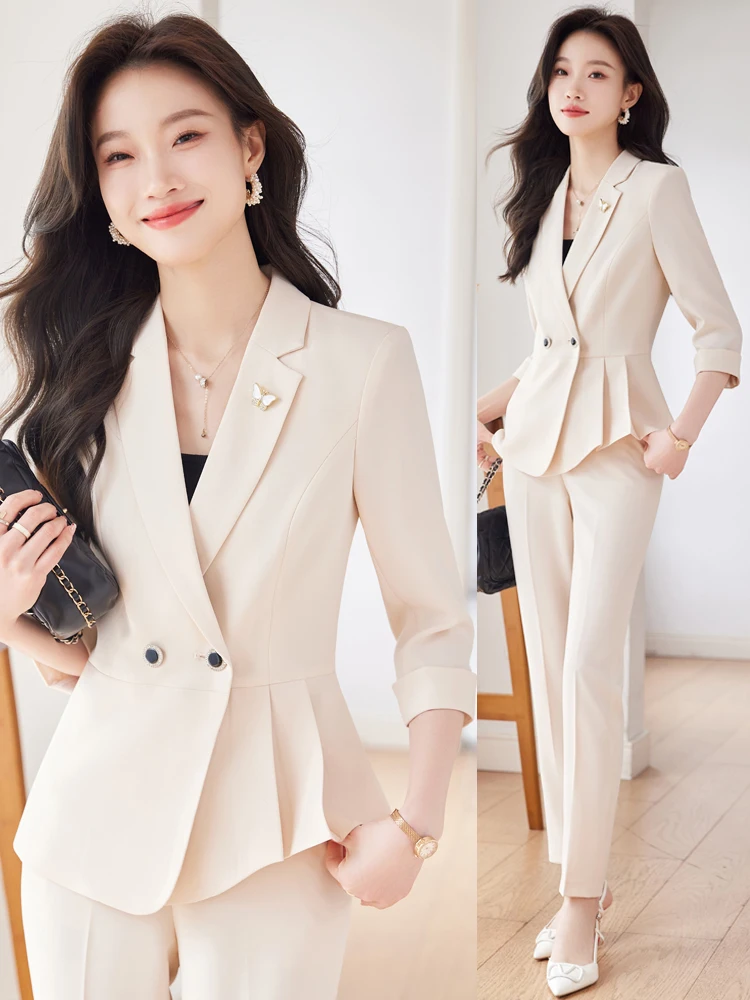

Cherry Blossom Colored Women's Suit Set New 2026 Summer Beauty Salon Work Uniform Professional Jewelry Store Front Desk Recep...
