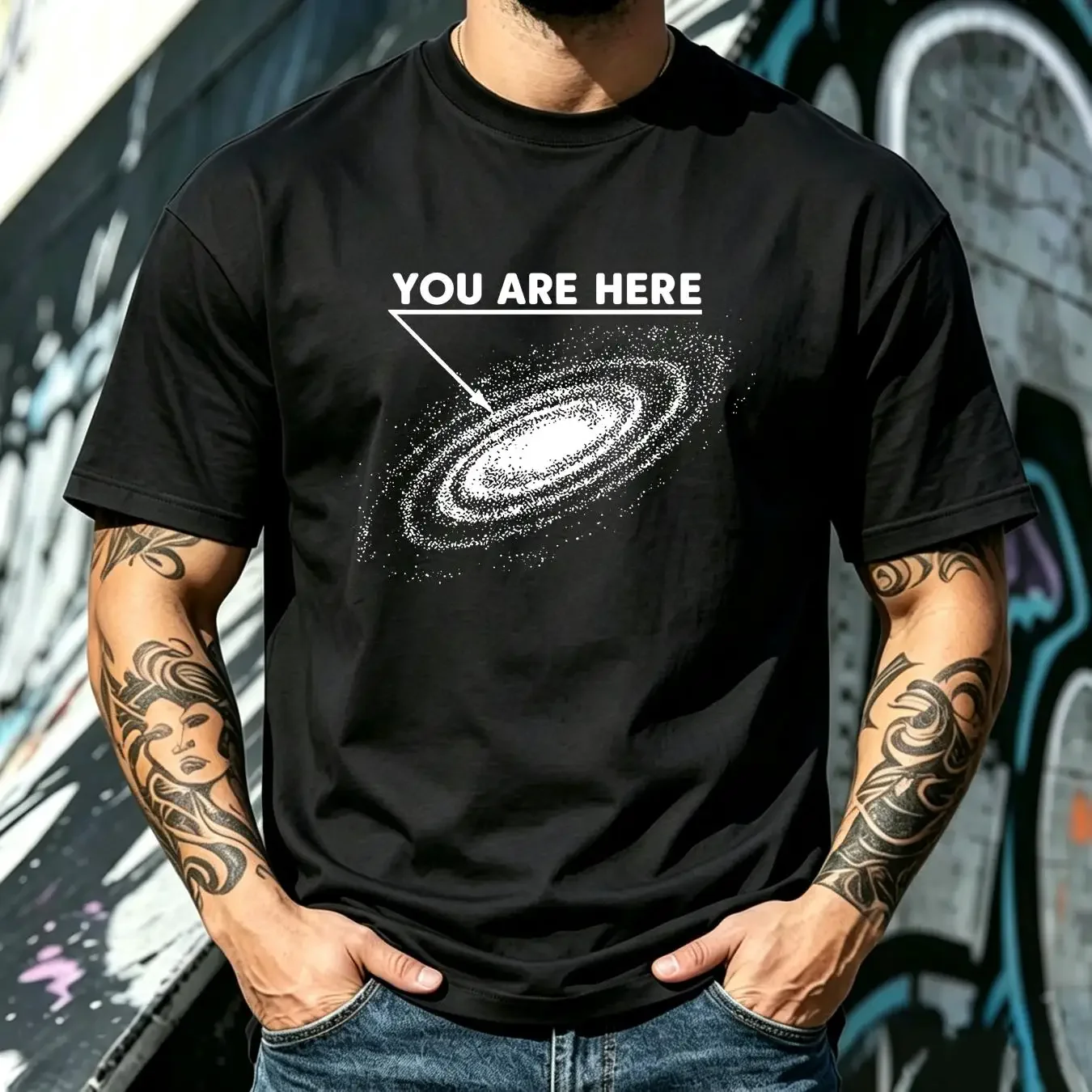 washed T Shirt Space Astronomy Science Geek Funny You Are Here Galaxy vintage Washed designer clothes Soft Versatile Breathable
