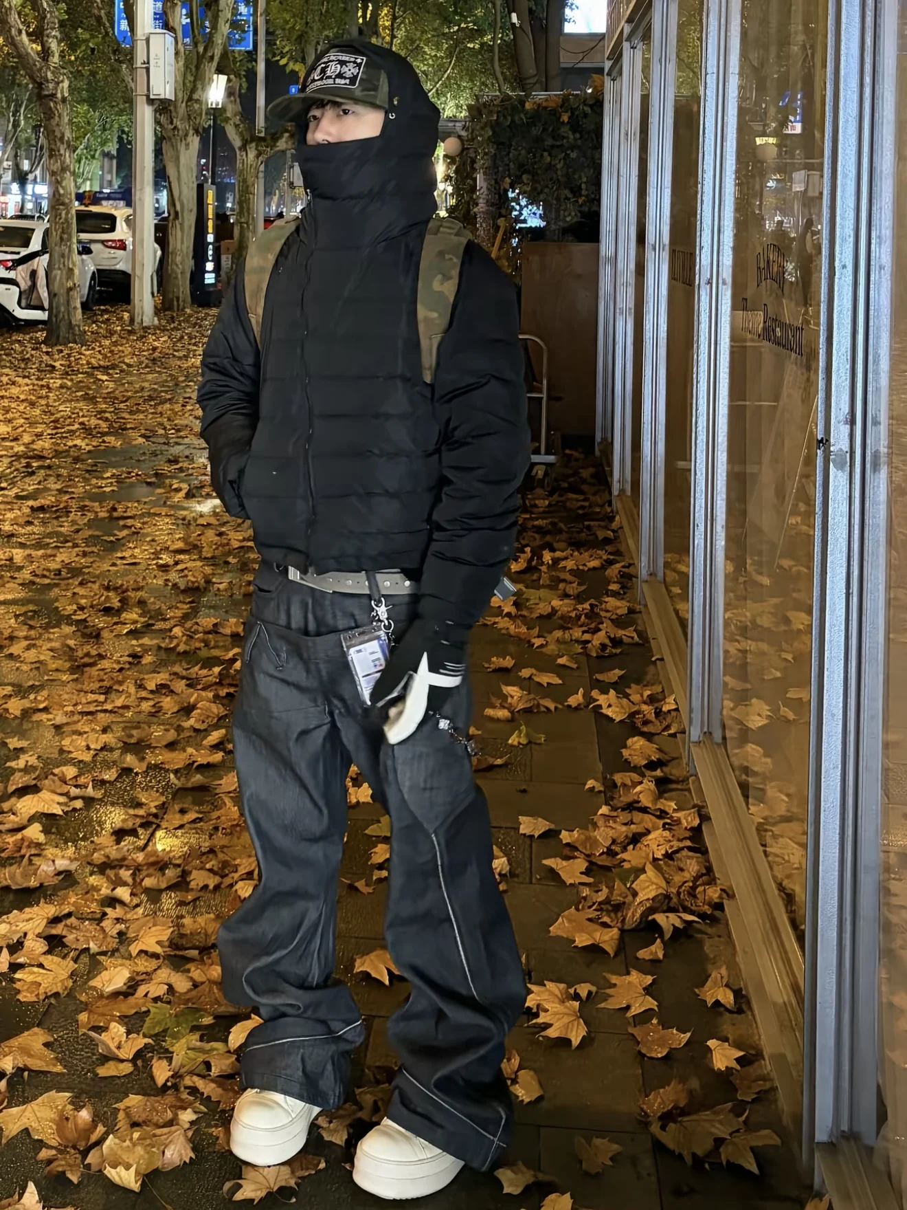 

American Sle Streetwear Men's Jeans Double Waist Head Splicing Design Bend Knife Wide Leg Pants Casual Straight Cut