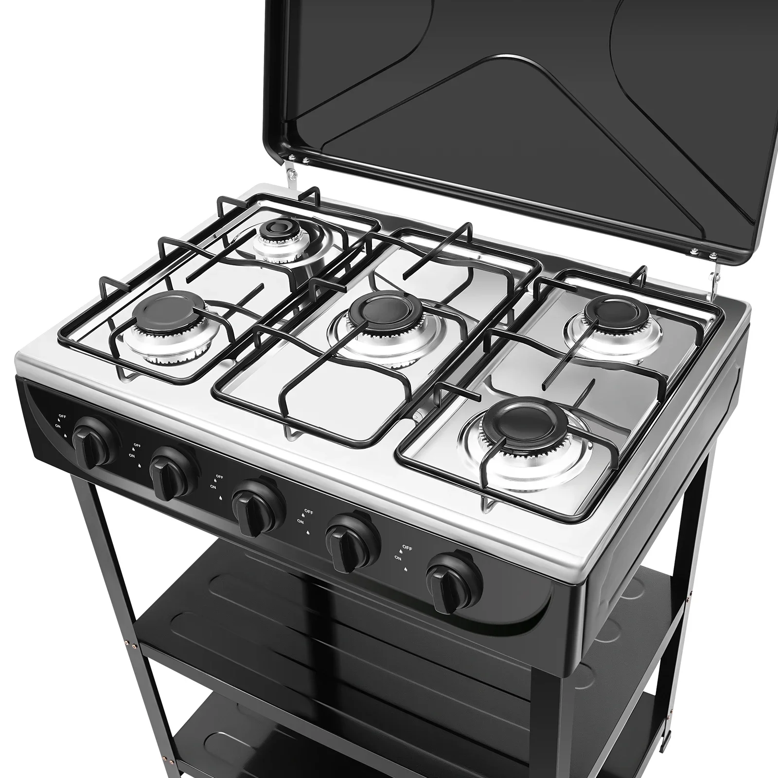 موقد غاز طبيعي محمول إشعال يدوي مع 5 شعلات وغطاء حجب الرياح للتخييم وصيد الأسماك والأنشطة الخارجية للسفر في الهواء الطلق