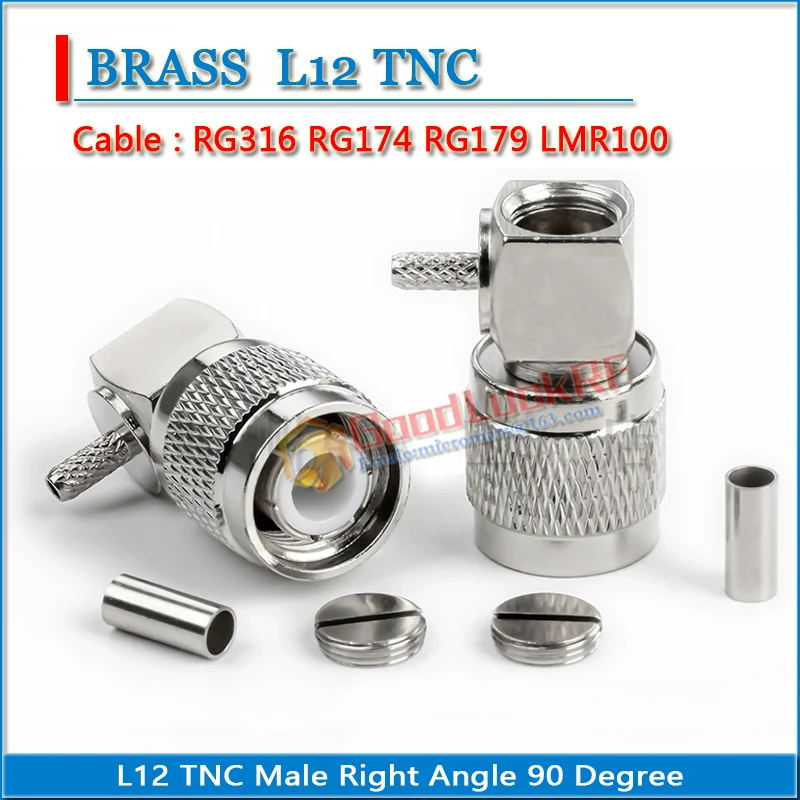 

L12 TNC Мужской прямоугольный обжим 90 градусов RG316 RG174 RG179 LMR100 Кабельный штекер 50 Ом Тип L Медный RF Разъем Коаксиальные адаптеры
