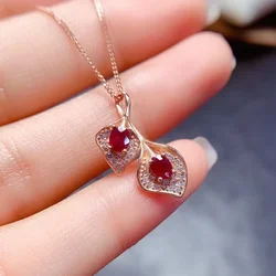 Cute 925 Silver Leaf Pendant 3mm*4mm Total 0.3ct Natural Ruby Pendant 18K Gold Plating Silver Ruby Jewelry Gift for Girlfriend