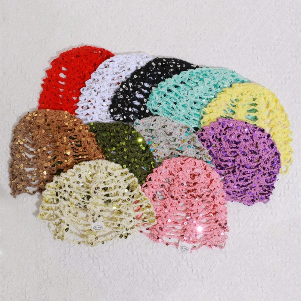1 Stück Damen Y2K Niedlicher Lässiger Stil Mode Kontrastfarbe Pailletten Glänzender Atmungsaktiver Handgestrickter Bucket Hat