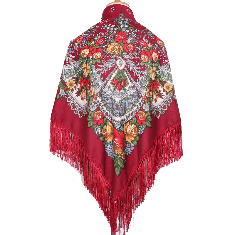 Bohemian Shawl Women Scarf Square Autumn and Winter Warm Cloak Printed Tassel Headscarf Retro Blanket Large Size Bufanda