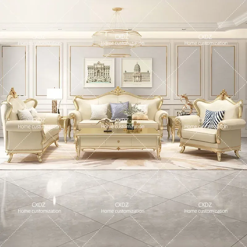 European light luxury sofa combination simple European living room fully equipped villa French luxury solid wood sofa