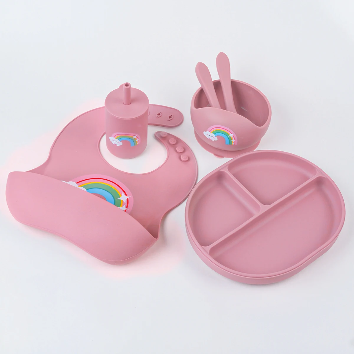 6Pcs Baby Silicone Feeding Sets Suction Cup Bowl Dishes Kids Spoon Fork Feeding Snack Cup Personalized Name Baby\'s Tableware