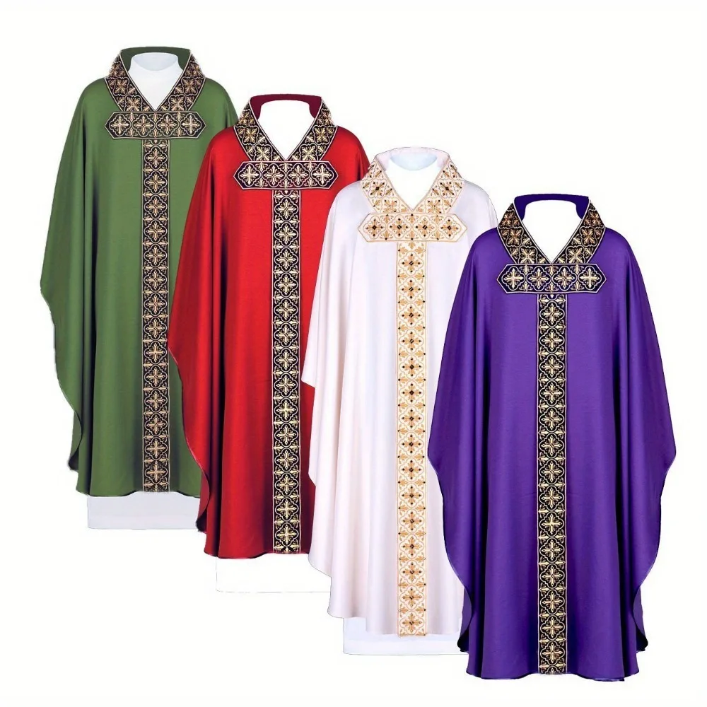 

Medieval Cape Solid Color Robe Stage Performance Costume Patchwork Priest Prayer Dress
