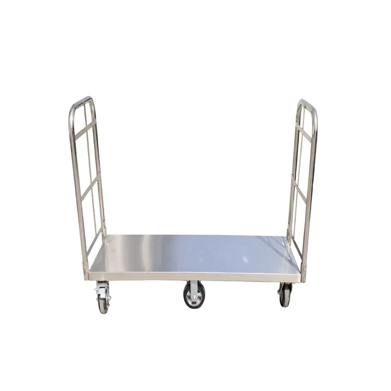 Heavy Duty Stainless Steel Silent Platform Trolley with Customizable Steering System Single or Double Handle for Warehouse
