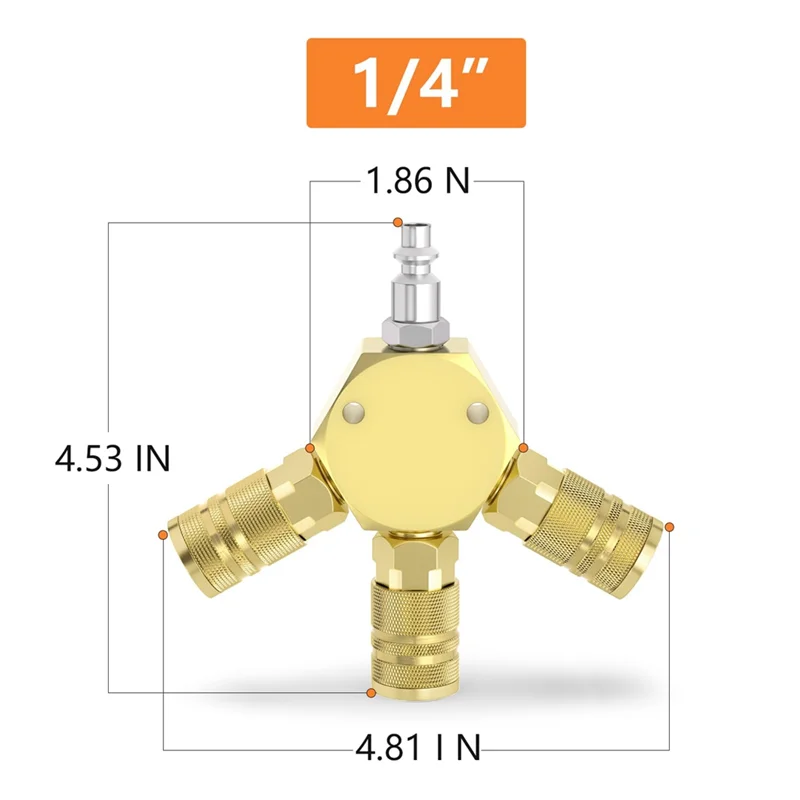 ABRU-مشعب هواء ثلاثي الاتجاه من الألومنيوم على طراز سداسي مع 3 قطع من المقرنة الصناعية الفولاذية والمكونات، خرطوم مشعب ضاغط الهواء #6