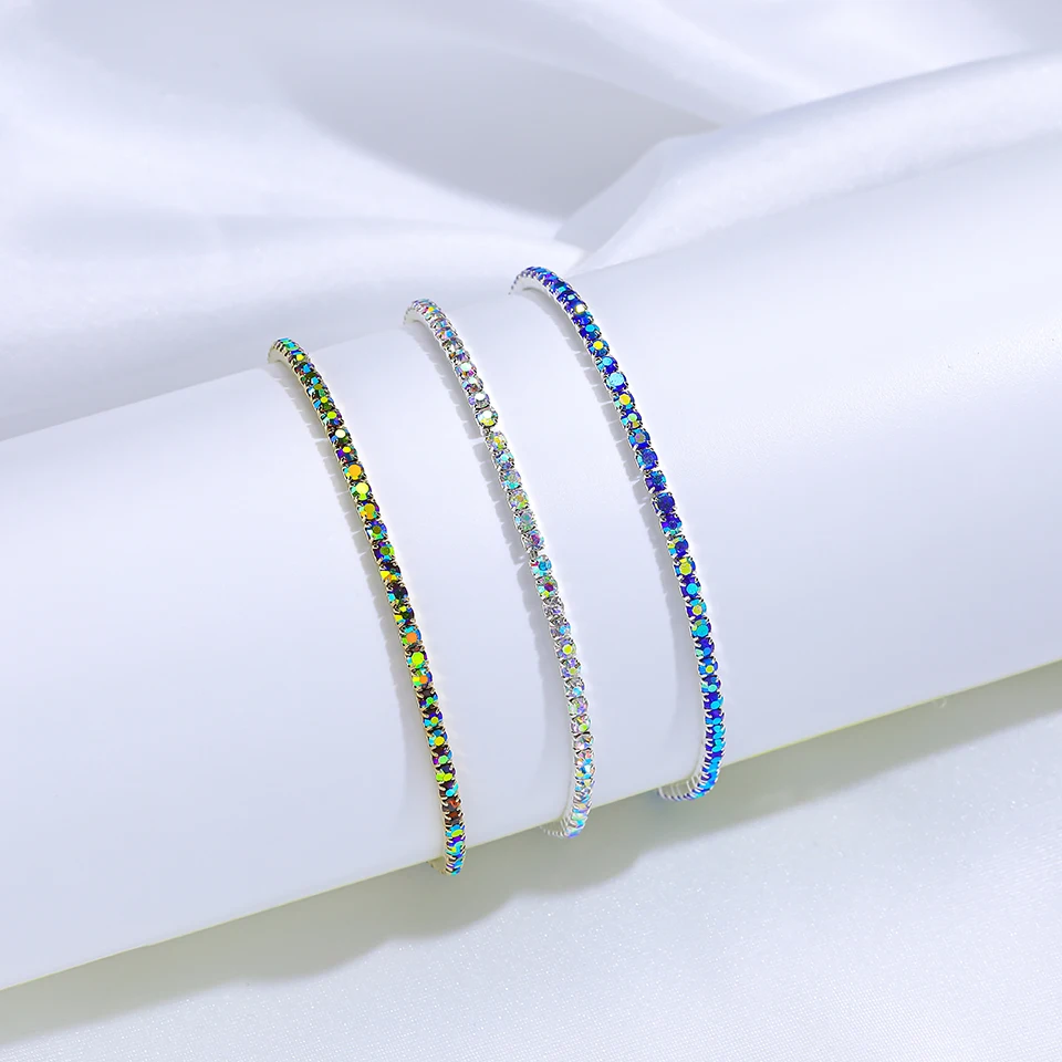 3PCS Colorful Glass Crystal Elastic Fashion Bracelet On Hand  For Women Jewelry Party Gift Girl Wholesale Bangles
