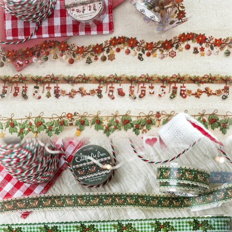20mm*200cm Vintage Christmas Crochet Landscape PET Tape Creative DIY Journal Material Collage Scrapbooking Stationery