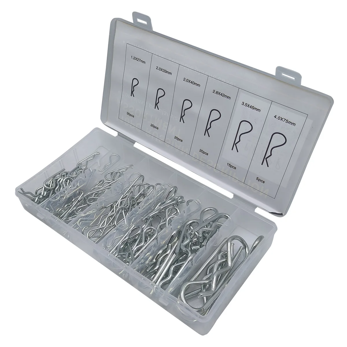 110PC Wave Open Mouth Pin Spring Galvanized Open Mouth B-Type Shaft Lock R-Type Combination Set