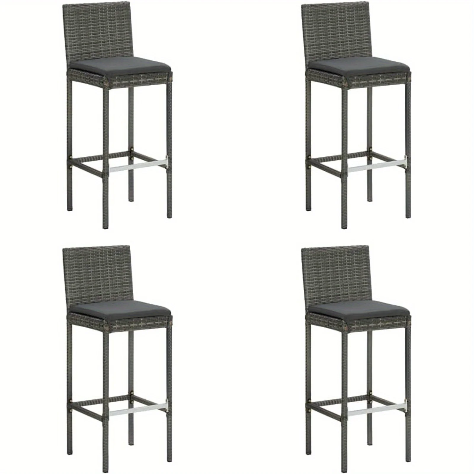 Garden Bar Stools with Cushions 4 pcs Gray Poly Rattan