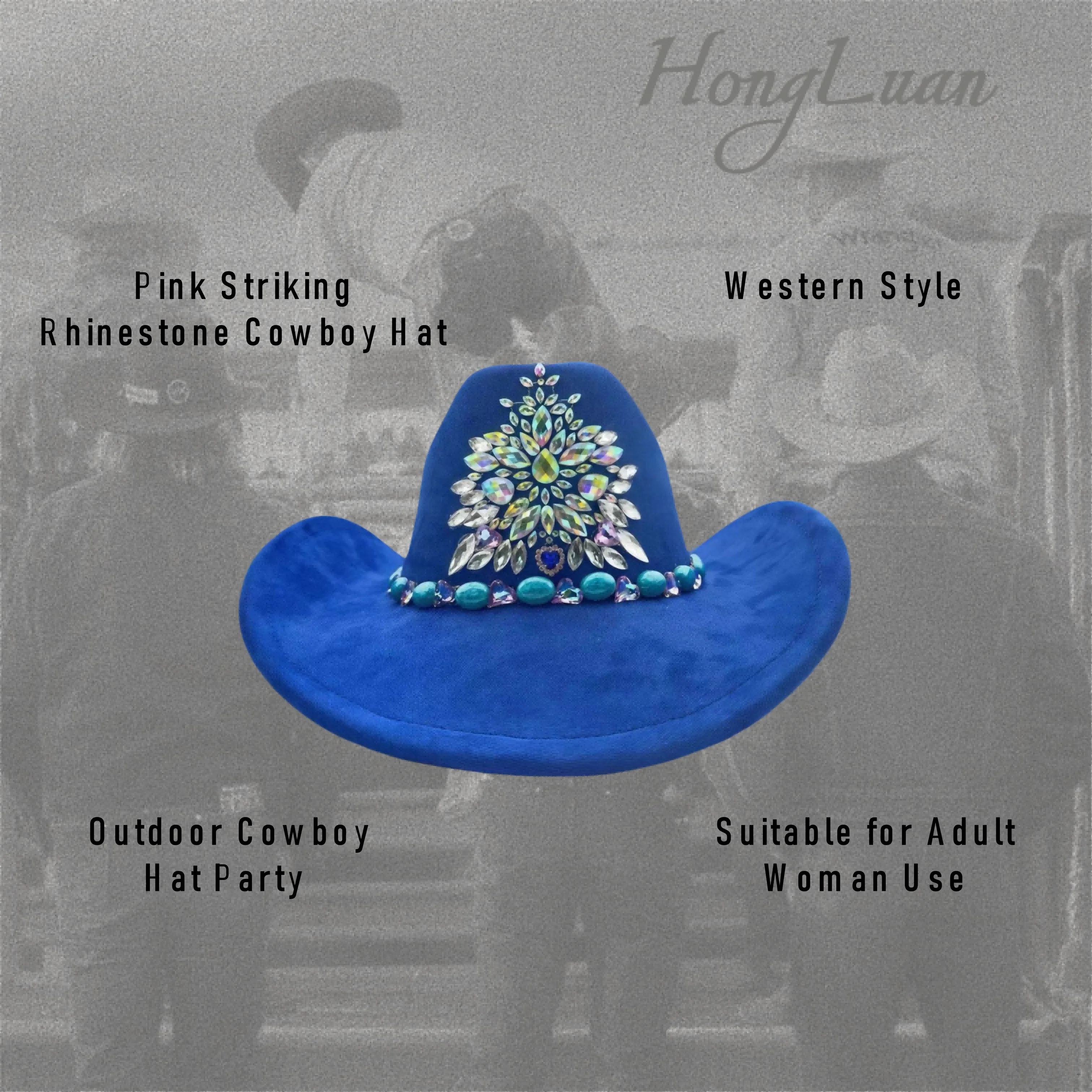Disco Beach Cowboy Hat Rhinestone Woman for Cowgirl Costume, Top Hats, Rave Festival Accessories view 4