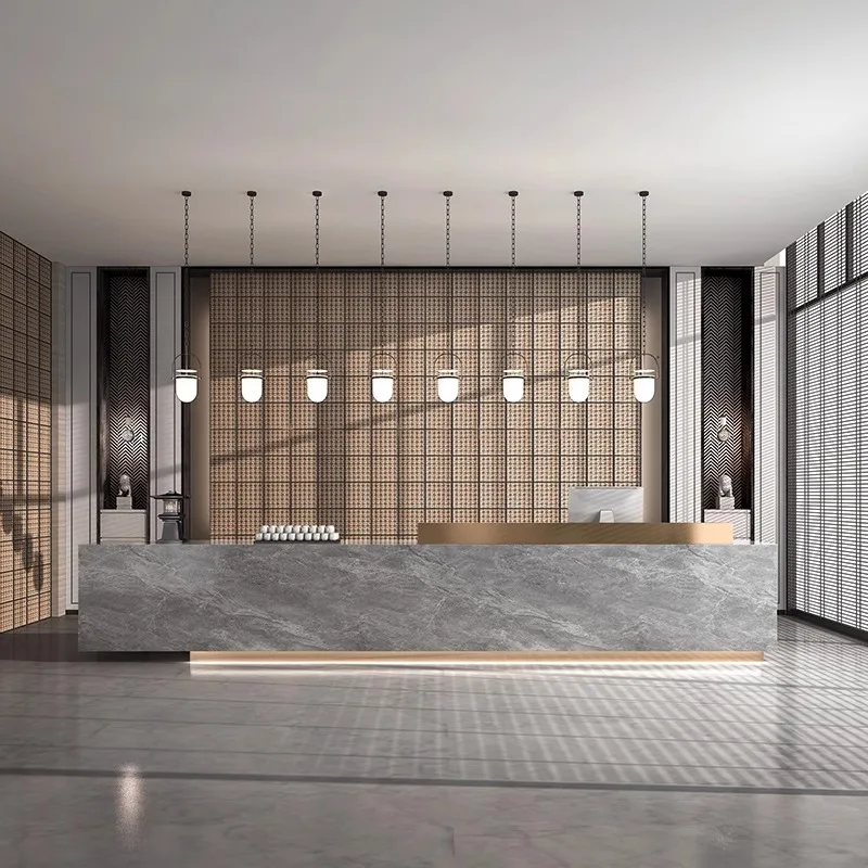 Nordic High-end Sintered Stone Reception Desk Modern Designer Marble Enterprise Reception Desk Hotel Commercial Furniture FYRD