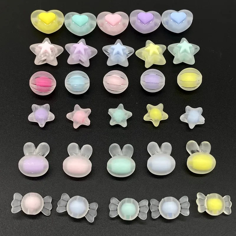 20 pcs Various Styles Acrylic Beads Heart Star Shape  Charms Bracelet Necklace  For Jewelry Making DIY Accessories