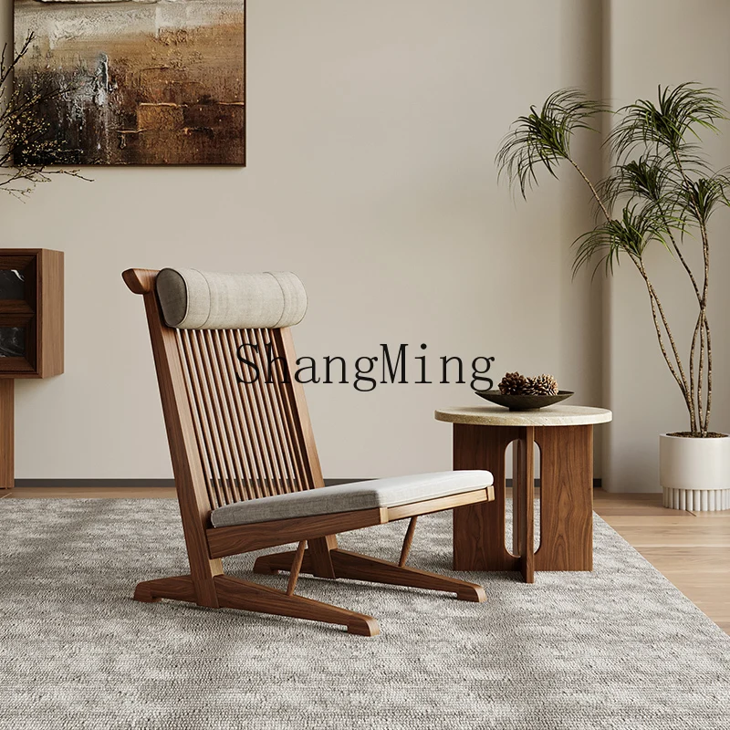 

ZYY wabi wind recliner balcony single sofa solid wood leisure back chair living room retro