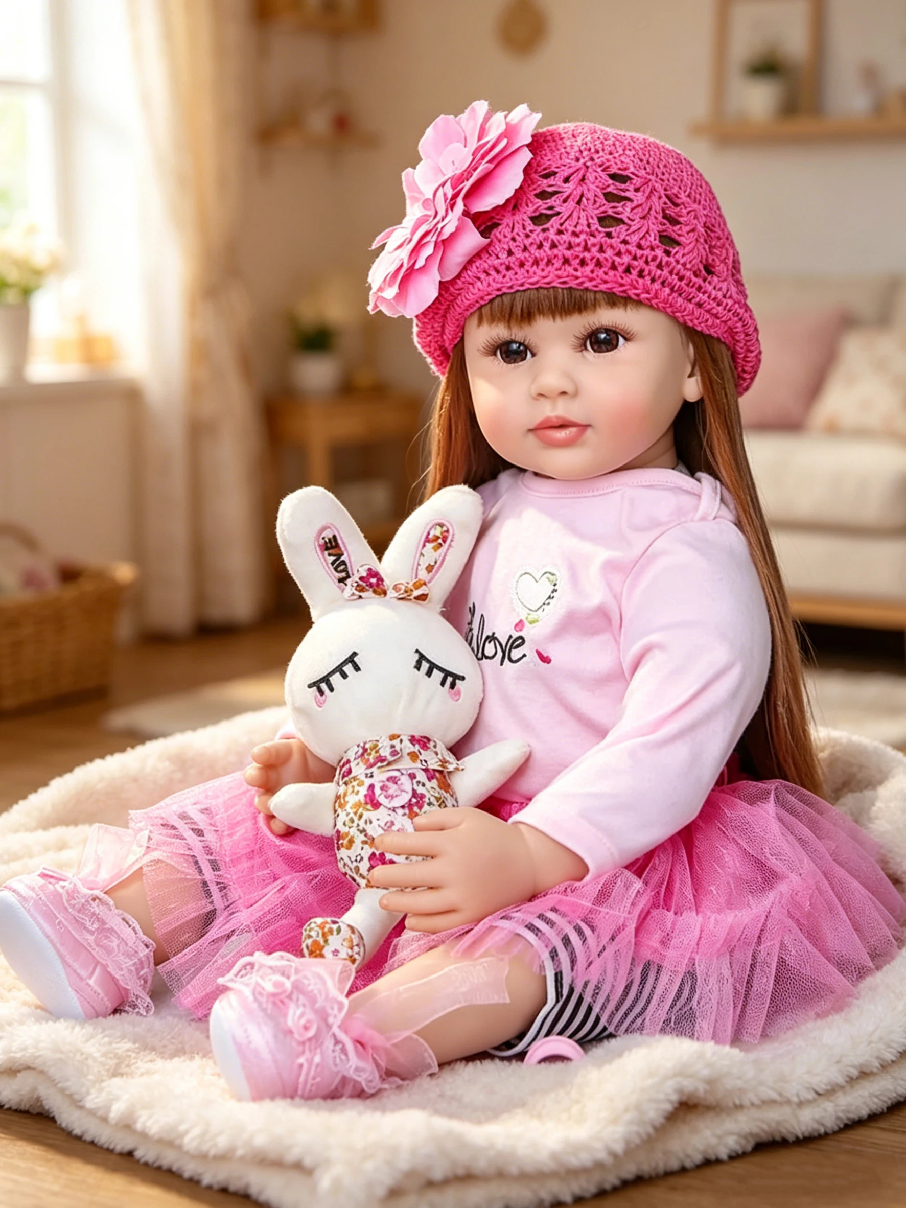 50 cm große 20-Zoll-Reborn-Puppe. Der Kopf und die Gliedmaßen bestehen aus Vinyl. Die Gliedmaßen der Puppe können sich bewegen, sie kann sitzen oder liegen. Schöne wiedergeborene Puppe, geeignet für