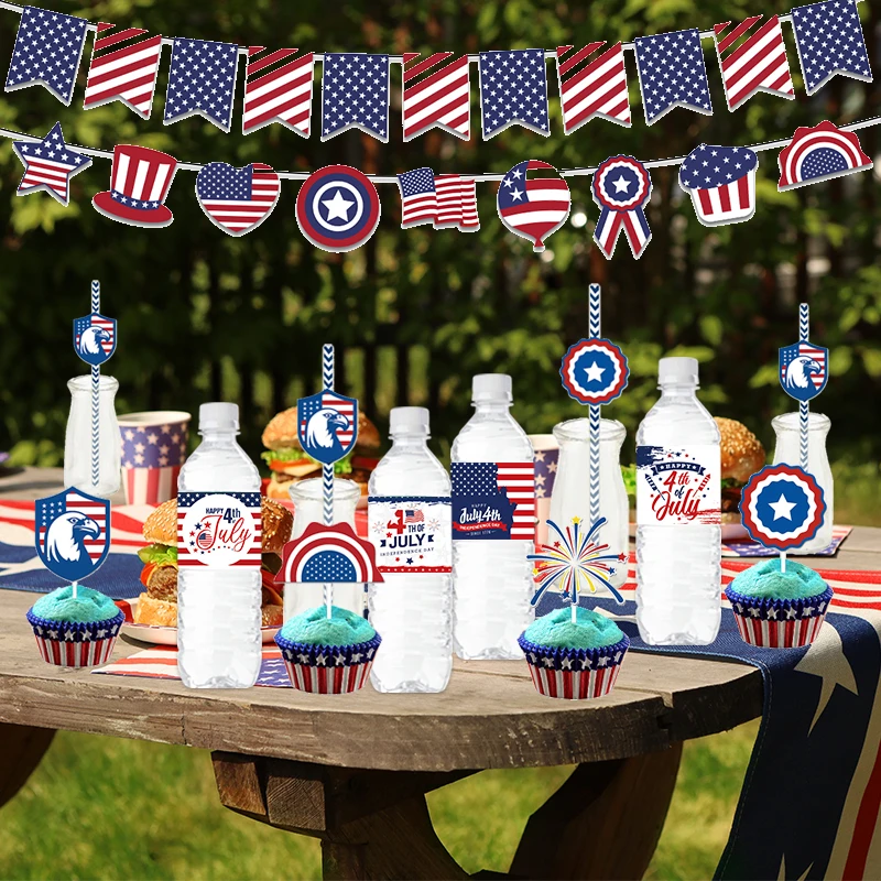 American Independence Day Party Decoration USA National Flag Banner Cake topper Paper Glasses Headwear photo props July 4th Day