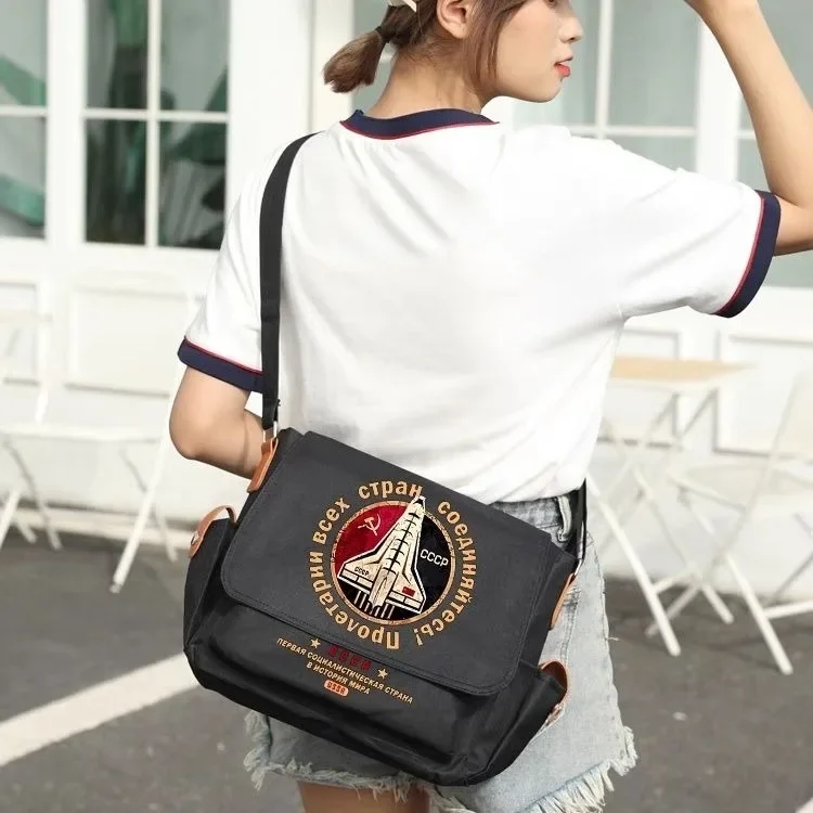 Preto, russo soviético cccp urss martelo foice, estudantes crianças adolescentes, anime mensageiro bolsa de ombro crossbody para escola meninas menino