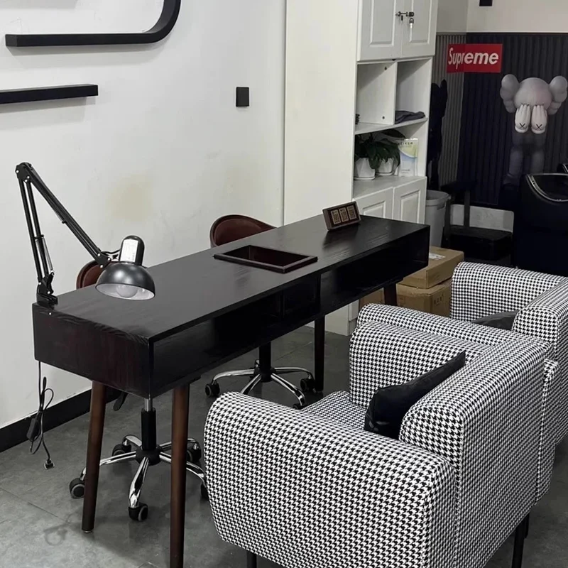 

New Design Black with Vacuum Cleaner Storage Cabinet Nail Table Set Desktop Lamp