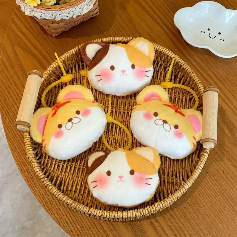 Cute Plush Cat Tiger Coin Purse Keychain Soft Fluffy Fabric Kawaii Earphone Bag Coin Storage Bag Backpack Decor Pendant Gifts
