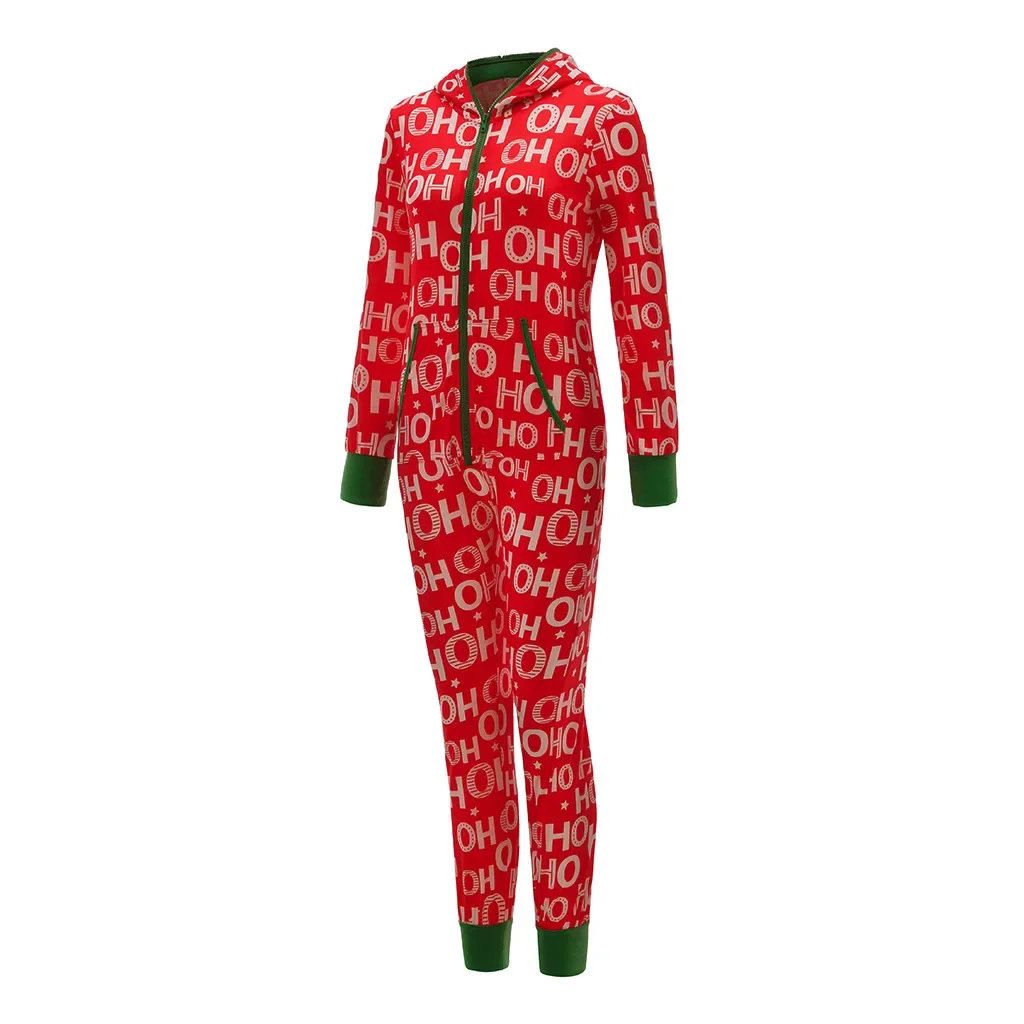 Women Onesie Christmas Pajama Jumpsuit Couple Homewear Zipper Sleepwear Girls Festival Party Suit With Hooded Long Sleeve