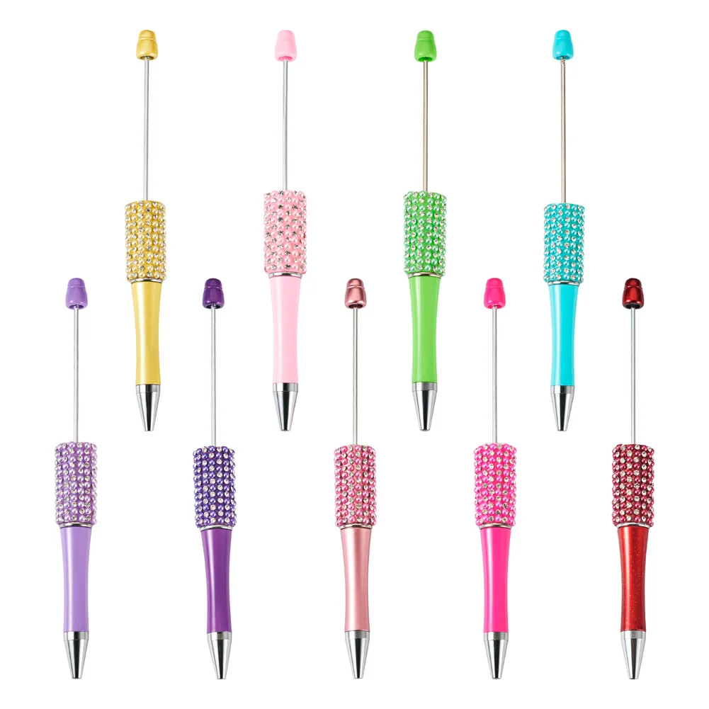 1 Set Rhinestone Plastic Beadable Pen Colorful Ball-Point Pen for DIY Personalized Jewelry Beads Pen School Gift 138~150x10~15mm