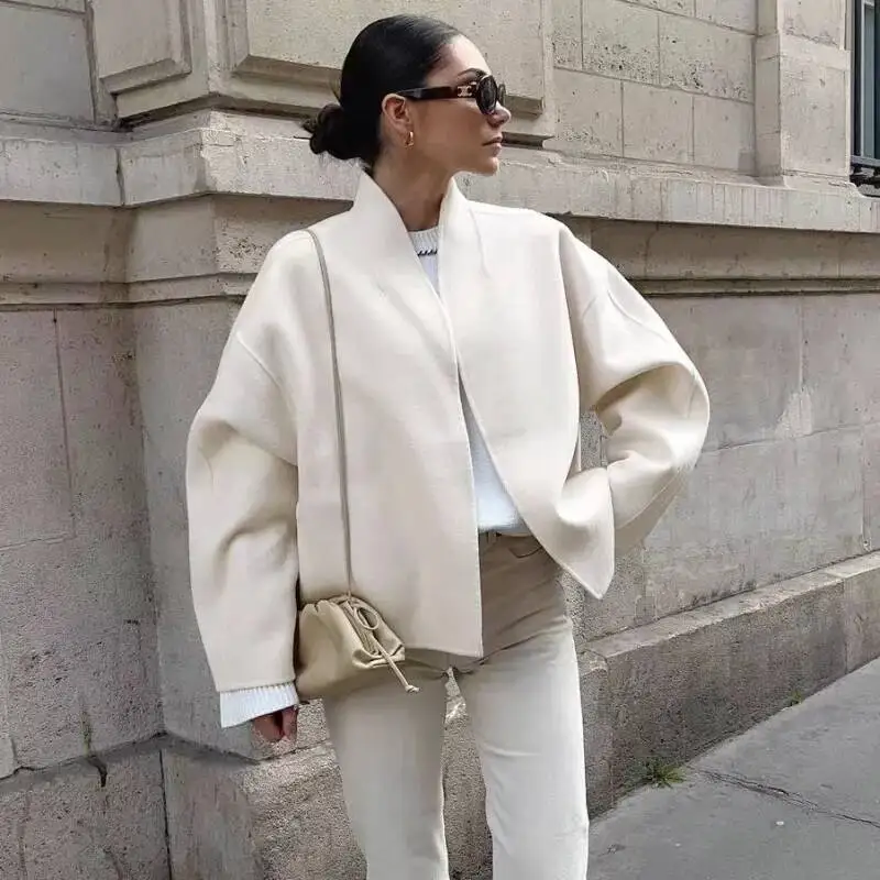 

European And American Style New Temperament Long-Sleeved Wool Loose Fitting Short Jacket