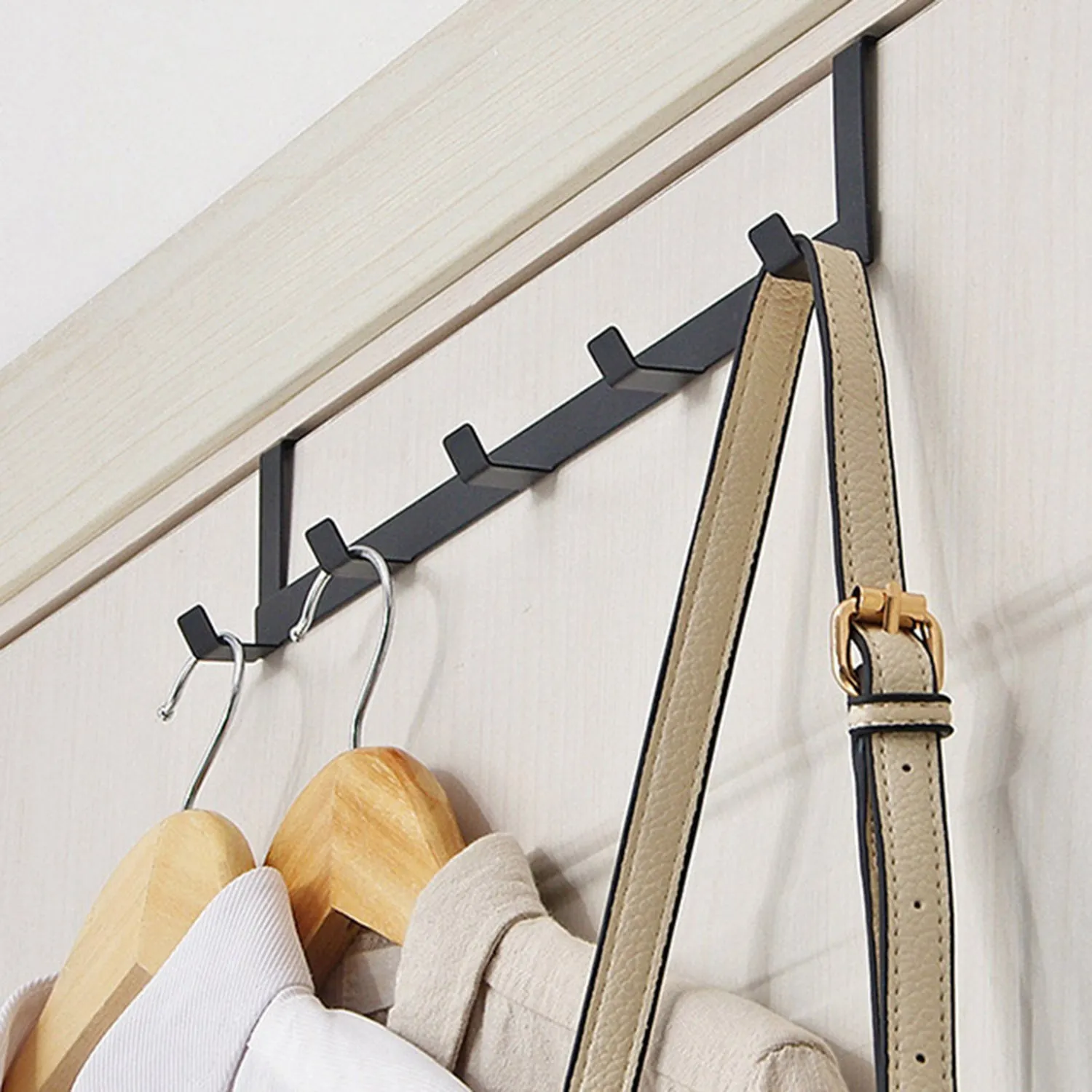 Smart Wide over the Door Rack Wrought Iron Hook Black