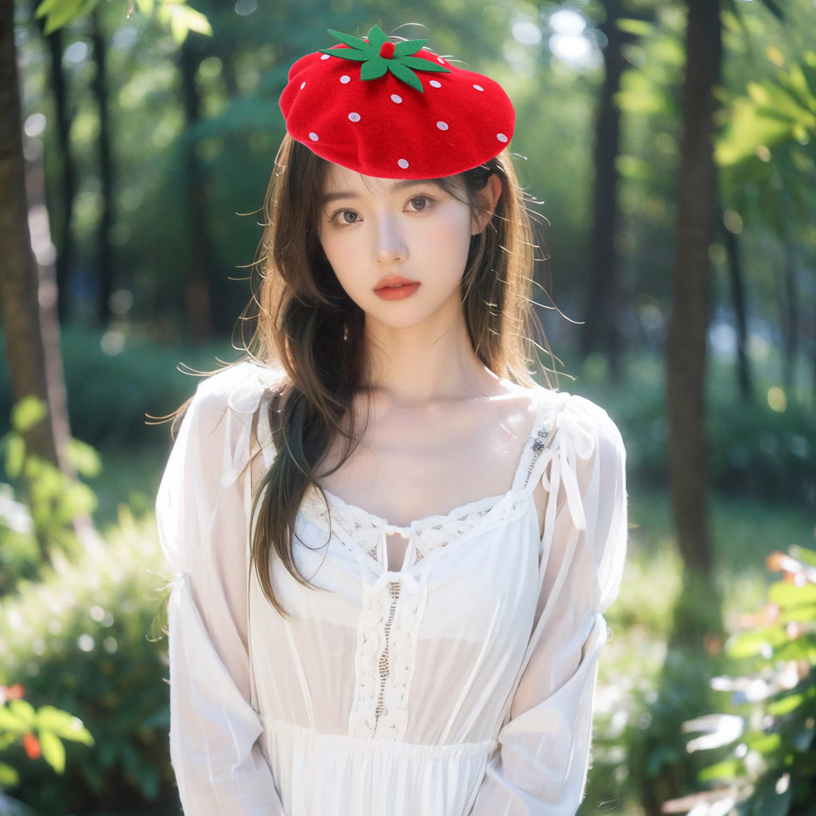 

Cute Strawberry Beret Hat French Style Party Costume Headgear Women Girls Cosplay Warm Wool Blend Comfortable Stylish Party