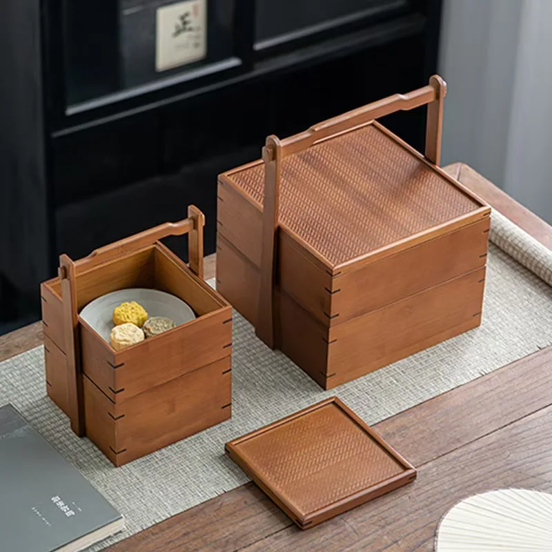

Suitable for Wooden multi-layer food box Chinese antique portable storage box Dragon Boat Festival Mid-Autumn Festival gift box