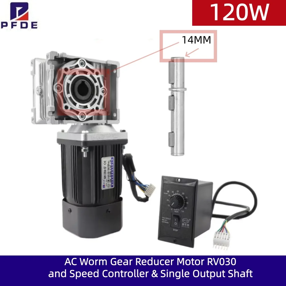 120W  Low Speed High Torque AC Worm Gear Reducer Motor and Speed Controller & Single Output Shaft Kit for Conveyor 220V
