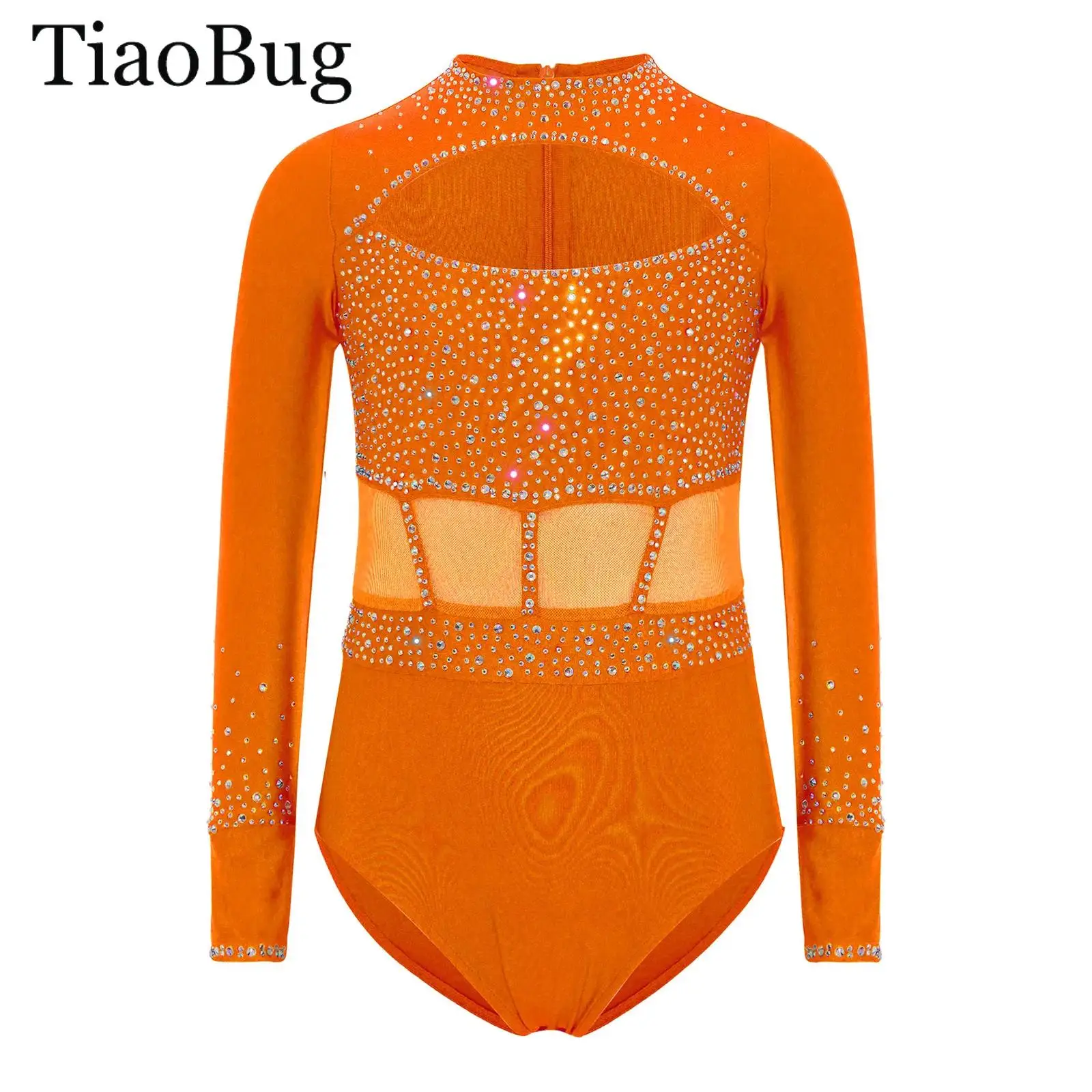 

Kids Girls Ballet Dance Leotard Gymnastics Dance Outfit Long Sleeve Rhinestones Jersey Bodysuit with Shorts +Headwear Dancewear