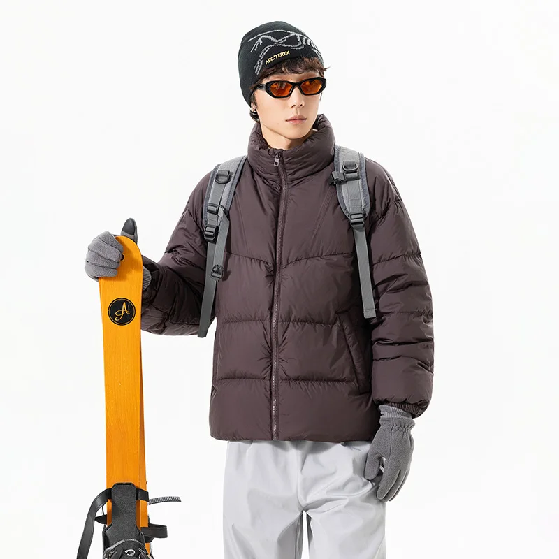 Trendy Couple-Style Men's Short Loose Fit Puffer Down Jacket with Stand-Up Collar - National Standard White Duck Down Filling