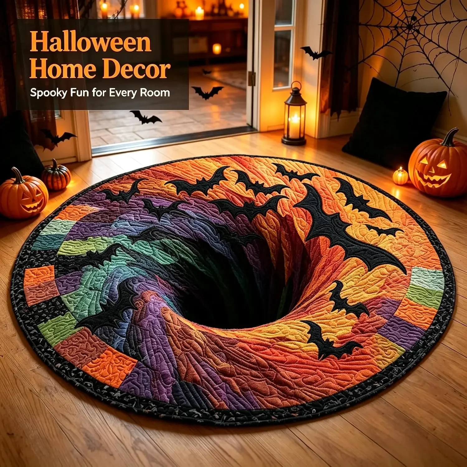 Halloween 3D Optical Illusion Checkerboard Round Rug Living Room Carpet Creative Design Printed Room Rugs Entry Door Floor Mats