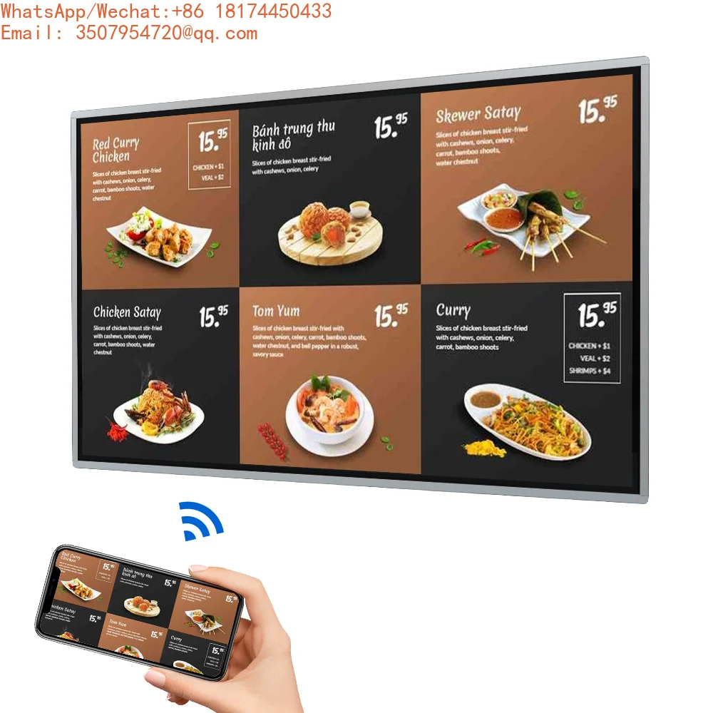 

Digital Marketing Advertising Screen For Restaurant Indoor Wall Mounted Menu Board Digital Signage Advertising Display