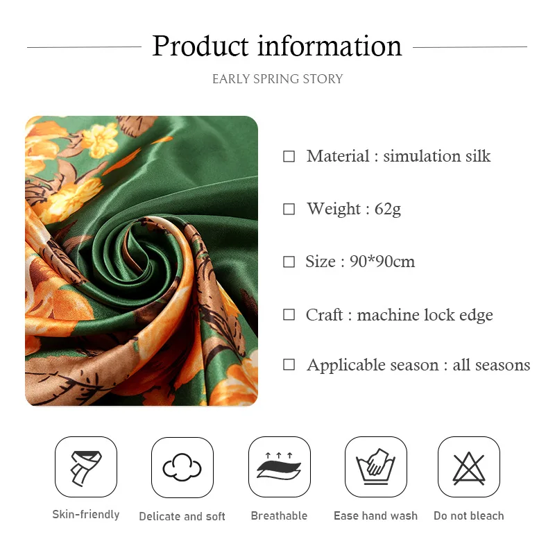 New Silk Shawls Square Scarf For Women Neckerchief Female Print Flowers Hair Bands Headband On The Head Wraps Foulard Hijab 2022