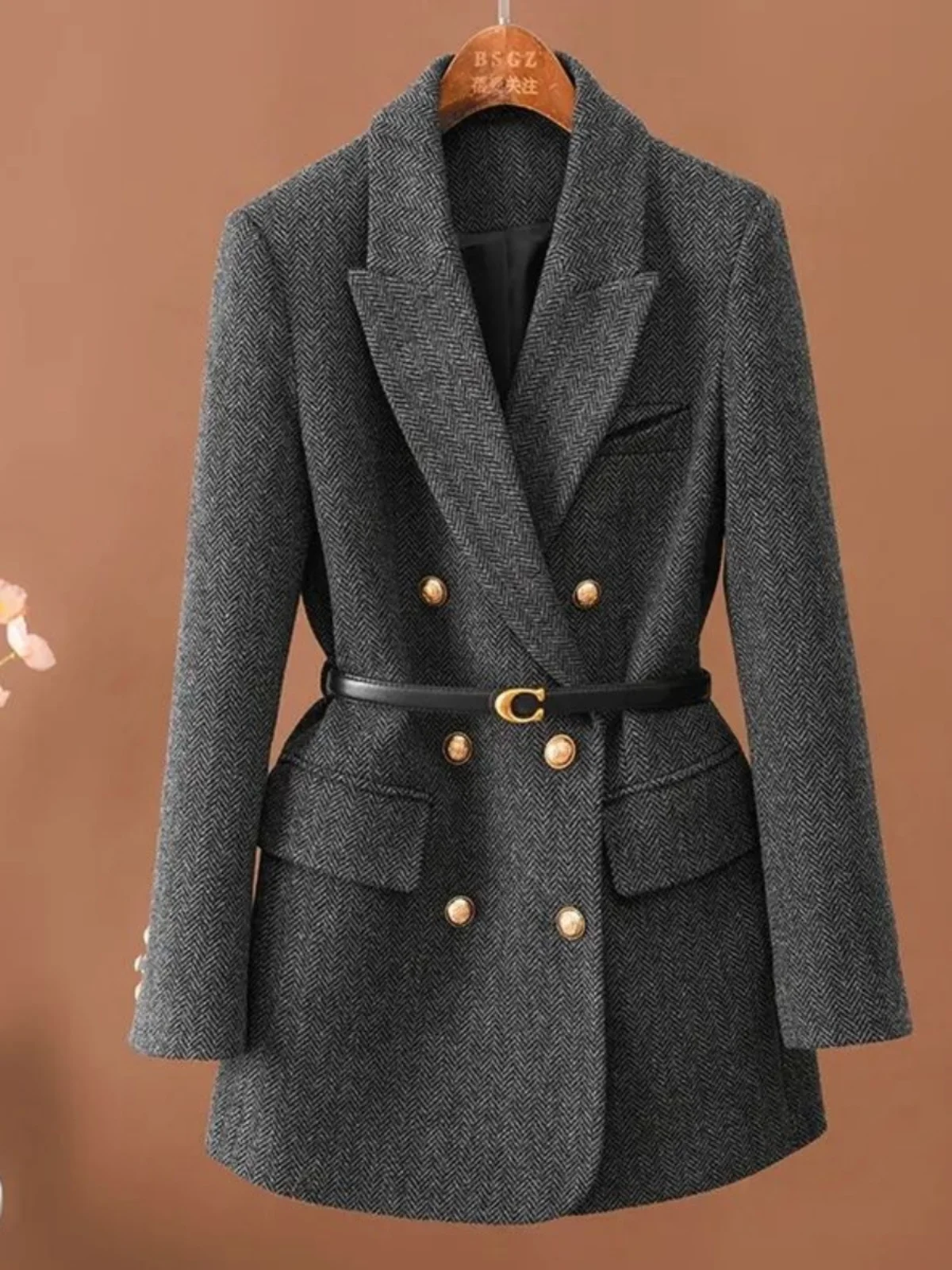 

Женское шерстяное пальто с глубокими глазами, осень-зима 2023, новый универсальный шерстяной топ небольшого размера