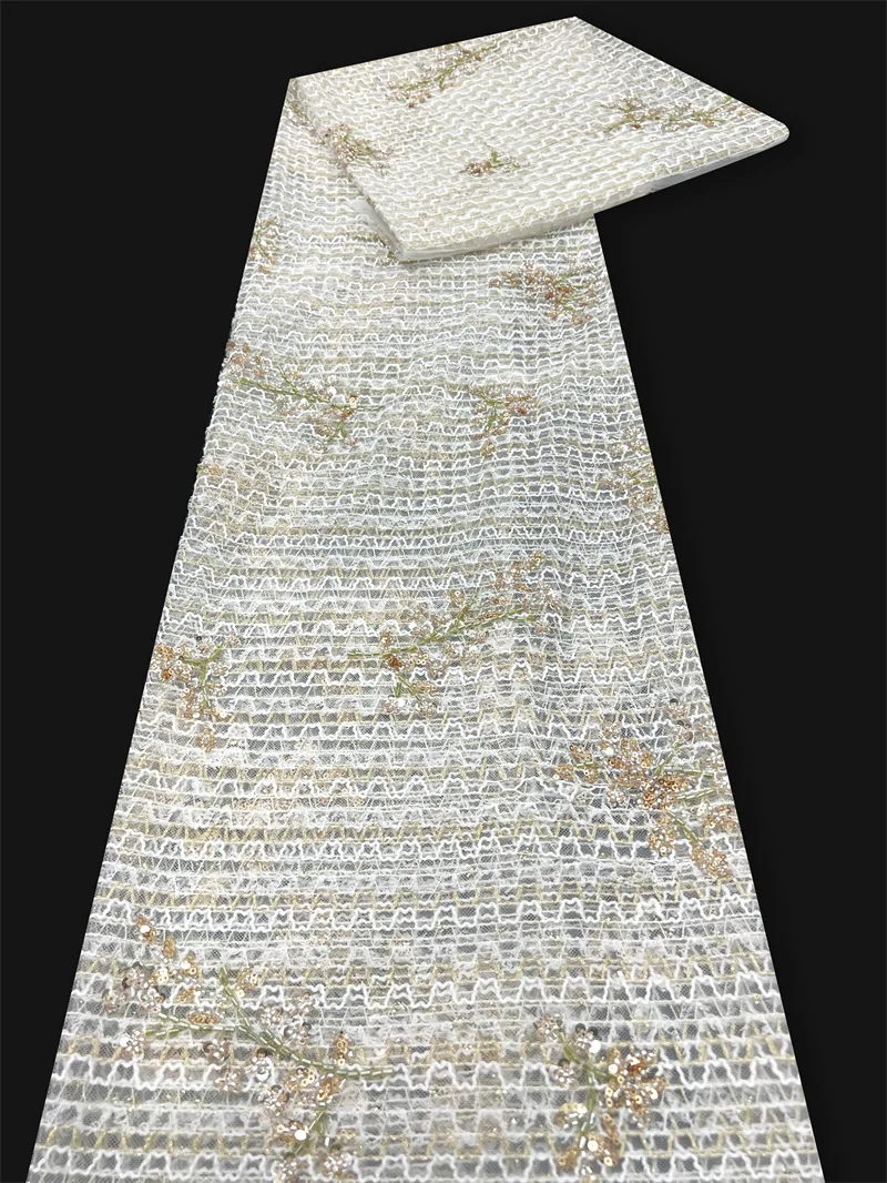 

1yard Hot selling Dress wedding cheongsam fabric for clothing Heavy industry hollow nail bead flower sequin lace fabric