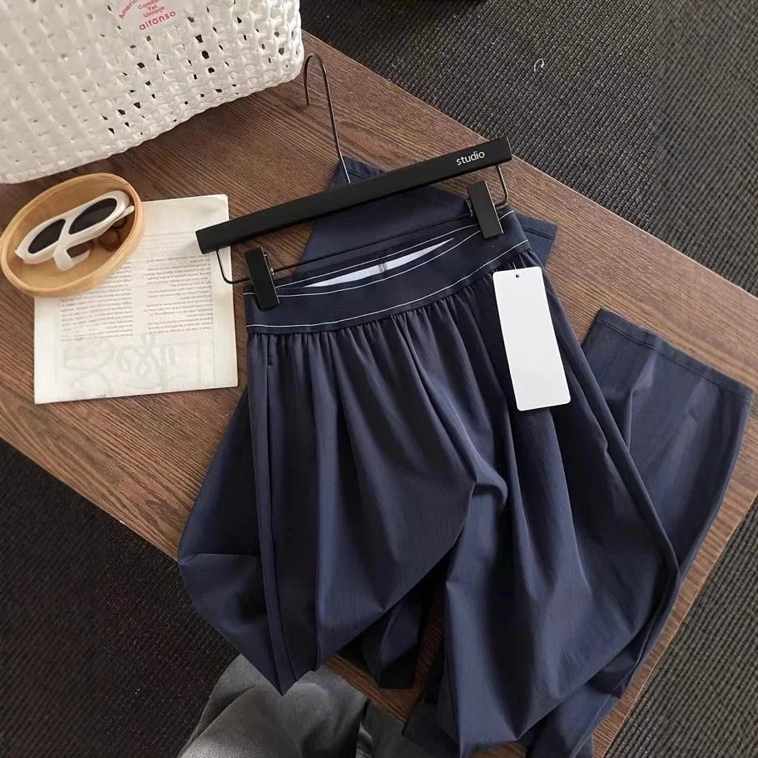 

lo New Elastic High Waist Casual Sports Pants Style Cycling Pants 2025 Fashion High Street Summer Straight