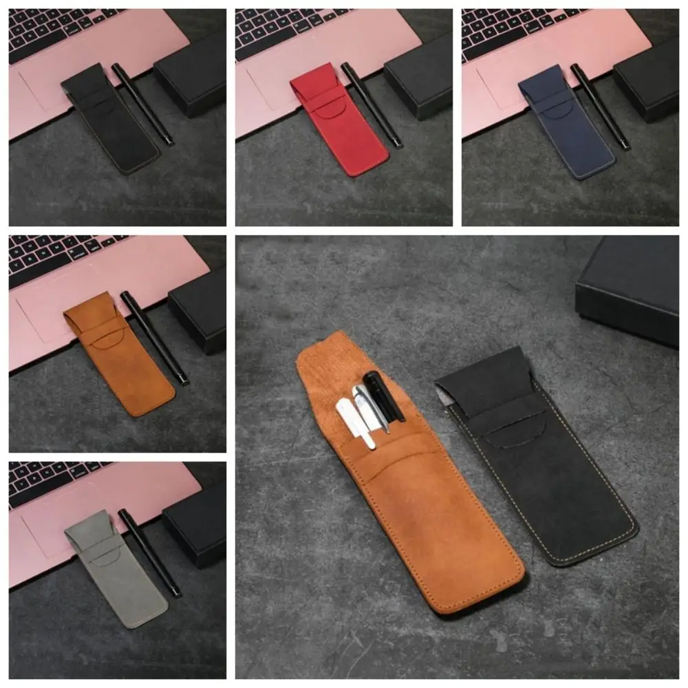 Pencil Case PU Leather Leather Pen Bag Flip Cover Holder Pen Protective Bag Vintage Handmade Pen Storage Pouch Student