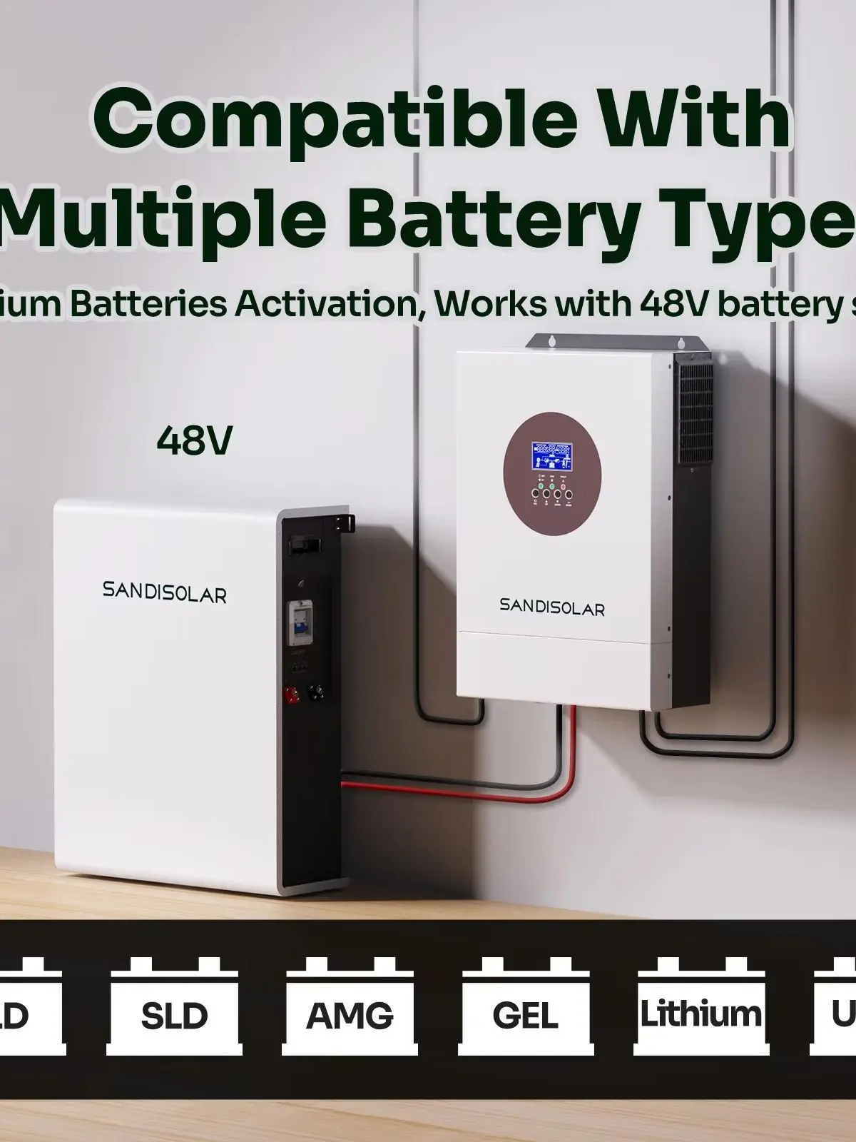 SANDISOLAR 6200WP Hybrid-Solarwechselrichter 48V Reine Sinuswelle 120A MPPT-Ladegerät 6500W PV-Eingang RS485 Lithium-Batterie-Kompatibel