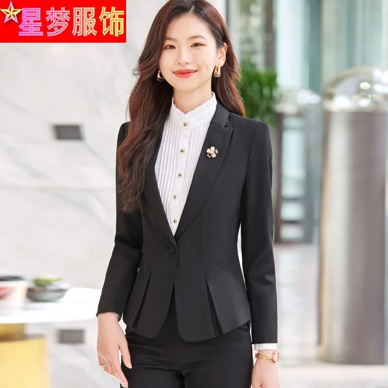 

Small Suit Jacket Women's Business Temperament Black Suit Autumn and Winter New Figure Flattering for Interviews Formal Suit Wor