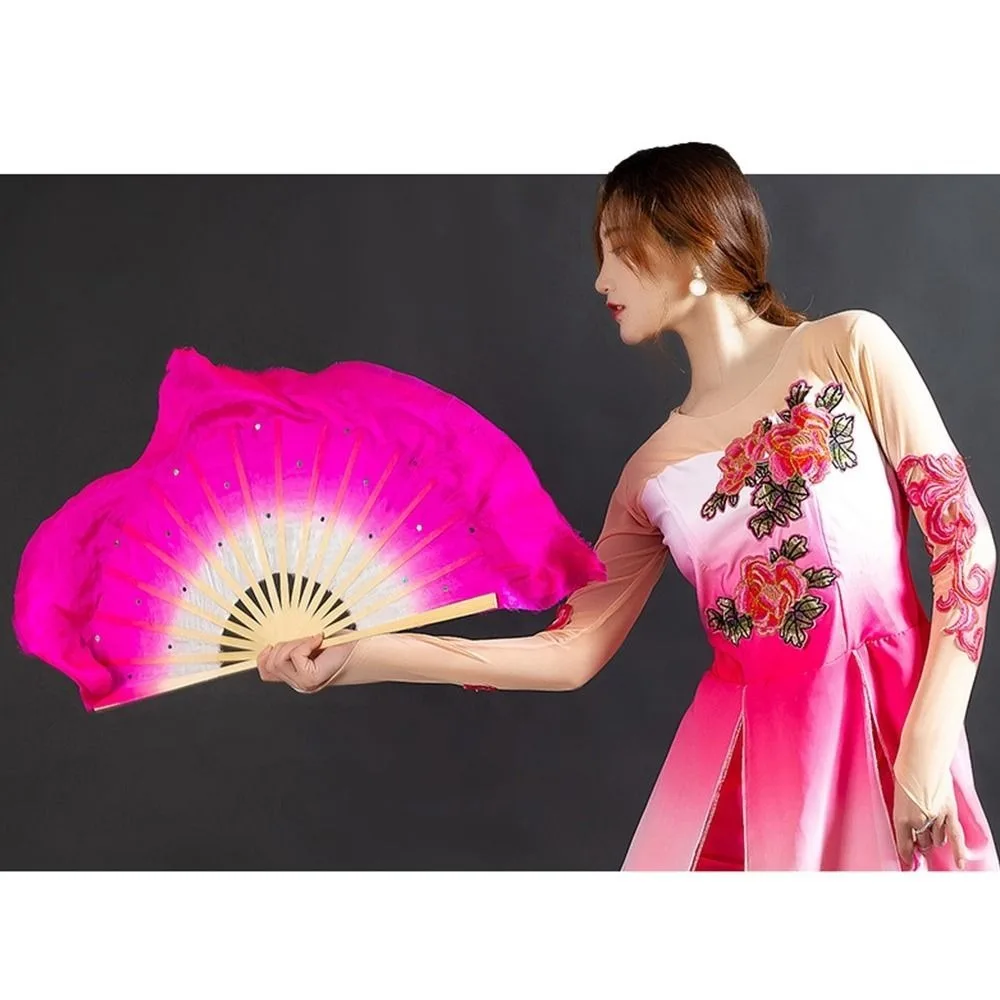 

31cm Bamboo Chinese Short Bellydance Fan 17/20cm Half Circle Silk Veil Pairs Multicolors Bamboo Fans Hand Dye Adults Fan