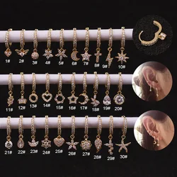 1PC Steel Dangle CZ Cartilage Hoop With Brass Crown Heart Pendant Rook Tragus Lobe Helix Lip Ear Piercings Gift Jewelry 20G
