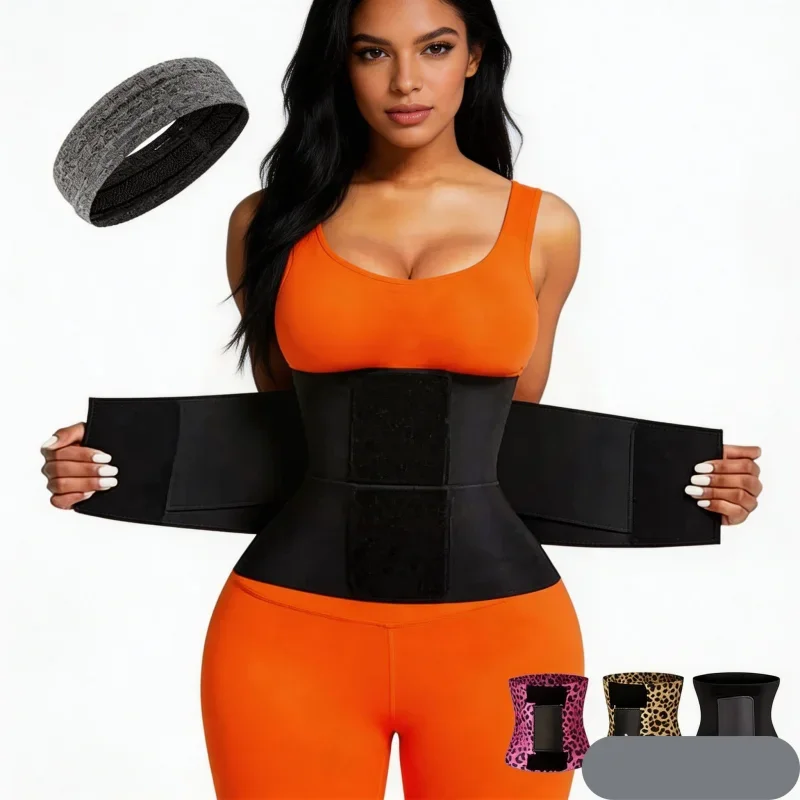 Women Leopard Print Compression Waist Belt Triple Wrap Design Adjustable Straps Nylon Shaping Belt For Sports & Daily FitnessUse