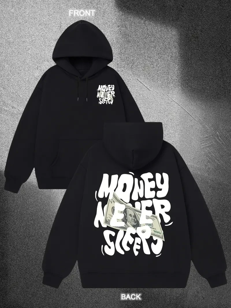

2025 Autumn and Winter Money Never Men's Fleece Hoodie Loose Version Super High-end Luxury Is for Both Men and Women Top Y2k